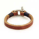 Handcrafted Brown Genuine Leather Unisex Marine Style Fashion Bracelet-Cuff-Stainless Shackle design bracelet