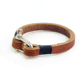 Handcrafted Brown Genuine Leather Unisex Marine Style Fashion Bracelet-Cuff-Stainless Shackle design bracelet