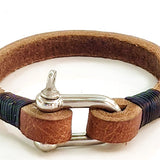 Handcrafted Brown Genuine Leather Unisex Marine Style Fashion Bracelet-Cuff-Stainless Shackle design bracelet