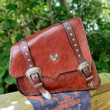 Handcrafted Vegetal Brown Leather Motorcycle Right Side Saddlebag with studs-Gift Universal and Harley Davidson Sportster Swingarm bag