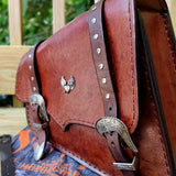 Handcrafted Vegetal Brown Leather Motorcycle Right Side Saddlebag with studs-Gift Universal and Harley Davidson Sportster Swingarm bag