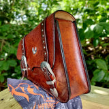 Handcrafted Vegetal Brown Leather Motorcycle Right Side Saddlebag with studs-Gift Universal and Harley Davidson Sportster Swingarm bag