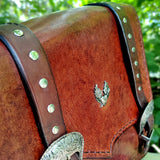 Handcrafted Vegetal Brown Leather Motorcycle Right Side Saddlebag with studs-Gift Universal and Harley Davidson Sportster Swingarm bag