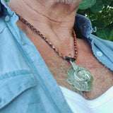 Handcrafted Genuine Vegetal Leather Necklace with Silver Plated Pewter Pisces Pendant-Unique Gift Unisex Hand Braided Strap Fashion Jewelry