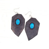 Boho Leather Earring with Turquoise Stone Setting (4431572598838)