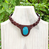 Boho Handcrafted Genuine Leather Choker with Turquoise Stone - Quality Unisex Fashion Leather Jewelery