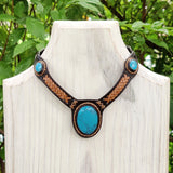 Boho Handcrafted Genuine Leather Choker with Turquoise Stone - Quality Unisex Fashion Leather Jewelery