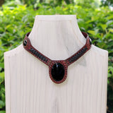 Boho Handcrafted Genuine Leather Choker with Black Agate Stone Settin - Quality Unisex Fashion Leather Jeweleryg