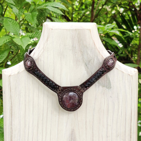 Boho Handcrafted Genuine Leather Choker with  Amethyst Stone - Quality Unisex Fashion Leather Jewelery