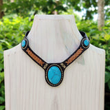 Boho Handcrafted Genuine Leather Choker with Turquoise Stone - Quality Unisex Fashion Leather Jewelery