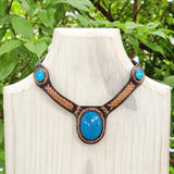 Boho Handcrafted Genuine Leather Choker with Turquoise Stone - Quality Unisex Fashion Leather Jewelery