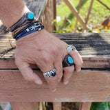 Handcrafted Boho Leather Ring with Turquoise Stone Setting - Fashion Design Ring Size 8