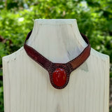 Boho Leather Choker with Red Agate Stone - Fashion Jewelry