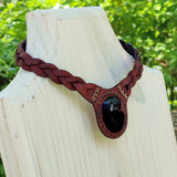 Boho Handcrafted Genuine Leather Choker with Onyx Setting - Quality Unisex Fashion Leather Jewelery