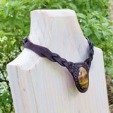 Boho Handcrafted Genuine Leather Choker with Tiger Eye Stone Setting - Quality Unisex Fashion Leather Jewelery