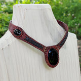 Boho Handcrafted Genuine Leather Choker with Black Agate Stone Settin - Quality Unisex Fashion Leather Jeweleryg