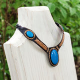 Boho Handcrafted Genuine Leather Choker with Turquoise Stone - Quality Unisex Fashion Leather Jewelery