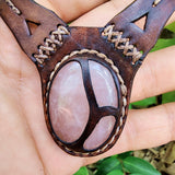 Boho Handcrafted Genuine Vegetal Leather Choker with Rose Agate Stone - Unisex Gift Fashion Jewelry with Natural Stone