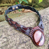 Handcrafted Genuine Vegetal Leather Choker with Rose Agate Stone-Unique Unisex Gift Fashion Jewelry with Natural Stone Necklace