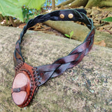 Handcrafted Genuine Vegetal Leather Choker with Rose Agate Stone-Unique Unisex Gift Fashion Jewelry with Natural Stone Necklace