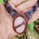 Handcrafted Genuine Vegetal Leather Choker with Rose Agate Stone-Unique Unisex Gift Fashion Jewelry with Natural Stone Necklace