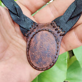 Handcrafted Genuine Vegetal Leather Choker with Rose Agate Stone-Unique Unisex Gift Fashion Jewelry with Natural Stone Necklace