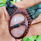 Handcrafted Genuine Vegetal Leather Choker with Rose Agate Stone-Unique Unisex Gift Fashion Jewelry with Natural Stone Necklace