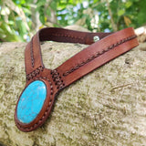 Boho Handcrafted Genuine Vegetal Leather Choker with Turquoise Stone-Unisex Gift Fashion Jewelry with Natural Stone