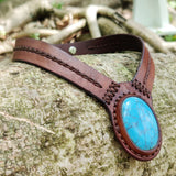 Boho Handcrafted Genuine Vegetal Leather Choker with Turquoise Stone-Unisex Gift Fashion Jewelry with Natural Stone