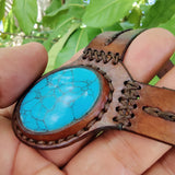 Boho Handcrafted Genuine Vegetal Leather Choker with Turquoise Stone-Unisex Gift Fashion Jewelry with Natural Stone