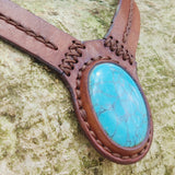 Boho Handcrafted Genuine Vegetal Leather Choker with Turquoise Stone-Unisex Gift Fashion Jewelry with Natural Stone