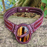 Handcrafted Genuine Vegetal Leather Choker with Tiger Eye Stone-Unique Unisex Gift Fashion Jewelry with Natural Stone Necklace