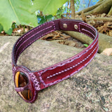 Handcrafted Genuine Vegetal Leather Choker with Tiger Eye Stone-Unique Unisex Gift Fashion Jewelry with Natural Stone Necklace