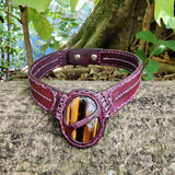 Handcrafted Genuine Vegetal Leather Choker with Tiger Eye Stone-Unique Unisex Gift Fashion Jewelry with Natural Stone Necklace