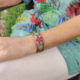 Handcrafted Genuine Vegetal Leather Bracelet with Hand Carved Flower-Unisex Gift-Unique Fashion Jewelry-Adjustable Wristband or Arm Bracelet