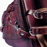Handcrafted Brown Vegetan Leather, Motorcycle Skull Right Sided Solo Saddle Bag