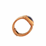 Boho Handcrafted Vegetal Leather Ring with Onyx Setting - Unisex Leather Fashion Jewelery