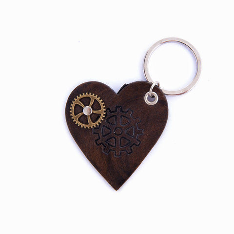 Leather Steampunk Heart Key Ring