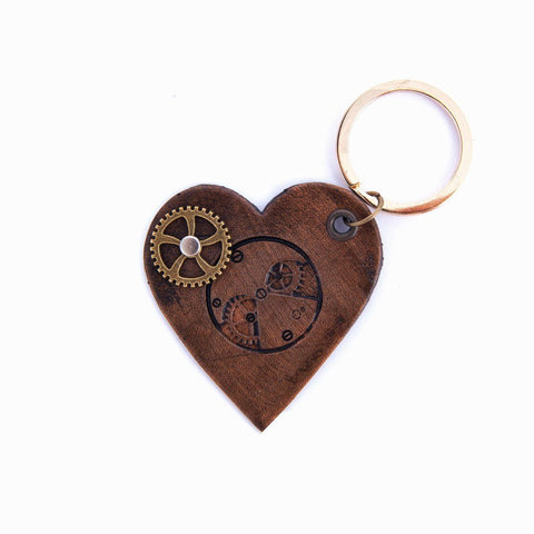 Leather Steampunk Heart Key Ring