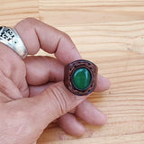 Handcrafted Brown Leather Ring with Green Agate Stone Setting -  Fashion Jewelery -  Men and Women -  Handmade Ring