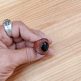 Handcrafted Brown Leather Ring with Black Agate Stone Setting -  Fashion Jewelery -  Men and Women -  Handmade Ring