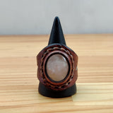 Lifestyle Handcrafted Vegetal Brown Leather Ring with White Agate Stone Setting-Fashion  Fashion Jewelry with Naturel Stone Band