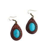 Boho Leather Earring with Turquoise Stone setting