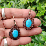 Boho Leather Earring with Turquoise Stone setting