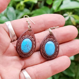 Boho Leather Earring with Turquoise Stone setting
