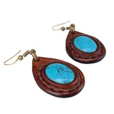 Boho Leather Earring with Turquoise Stone setting