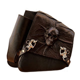 Handcrafted Black Vegetan Leather Motorcycle Skull Left Side Solo Saddlebag with Stainless Steel Flask