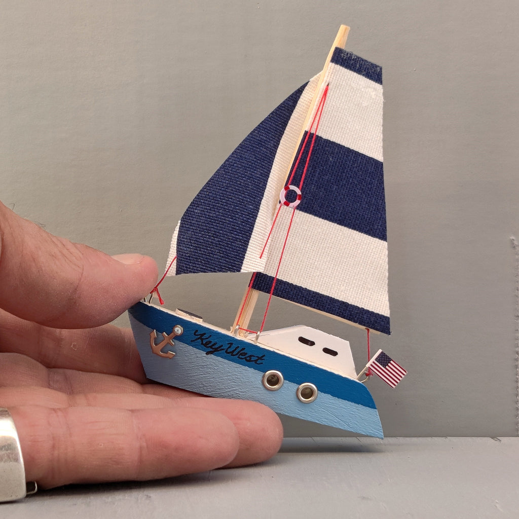 Wooden Ship Refrigerator Handcrafted Fishing Boat Sail S