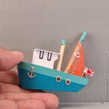 Wooden Ship Refrigerator Magnets - Handcrafted - Fishing Boat - Sail Ships