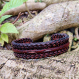 Boho Handcrafted Brown Genuine Vegetal Leather Bracelet-Unique Unisex Gift Fashion Jewelry Cuff